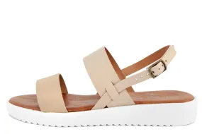 Beige leather platform sandals for women