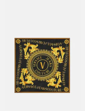 Black and Gold Chain V-Emblem Silk Scarf