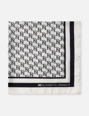 Black butter logo print silk twill medium scarf