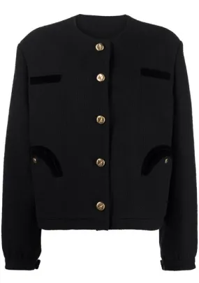 Black Missy Knit Jacket with Smiley Pockets - Women