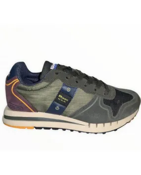 BLAUER green leather men's sneakers F0QUEENS01