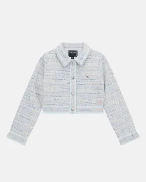 Blue cropped jacket in straw effect bouclé fabric 8-16 years old