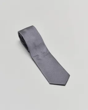 Blue patterned tie with gray stripes in pure silk