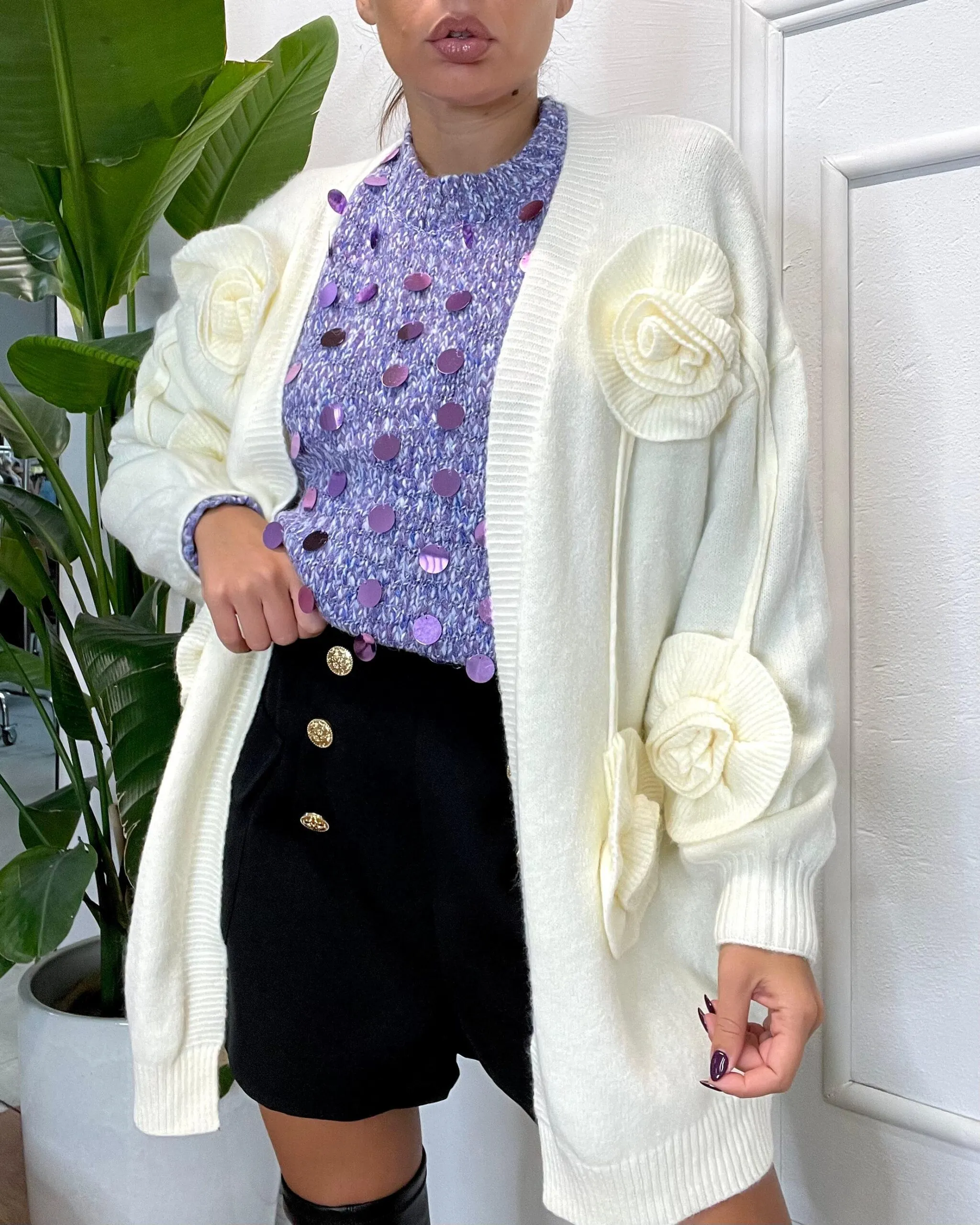 CARDIGAN MAXI ROSA 199 panna