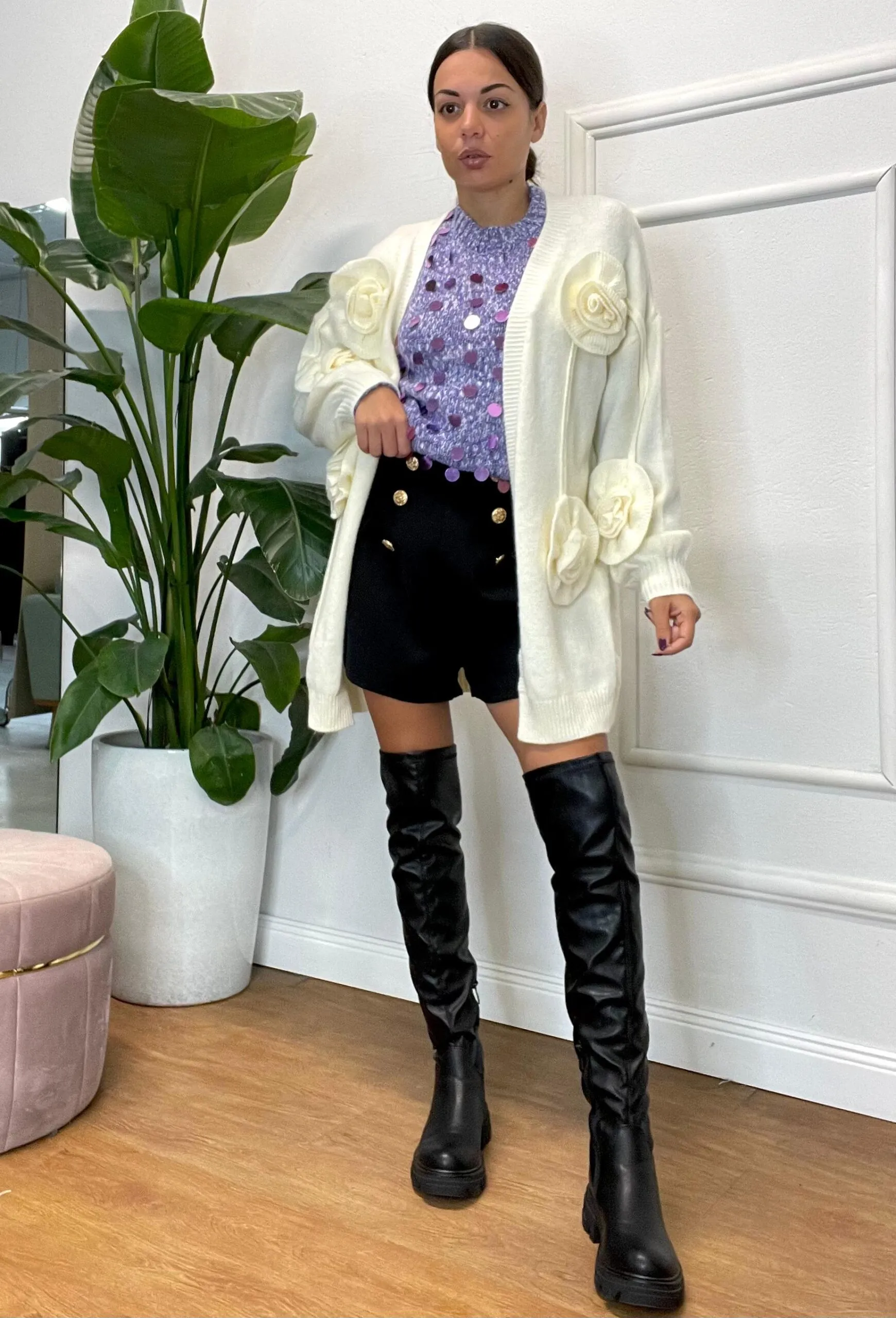 CARDIGAN MAXI ROSA 199 panna