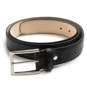 Adjustable Genuine Matte Black Crocodile Leather Belt