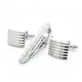 Henk ter Horst Silver Horizontal Striped Tie and Cufflinks