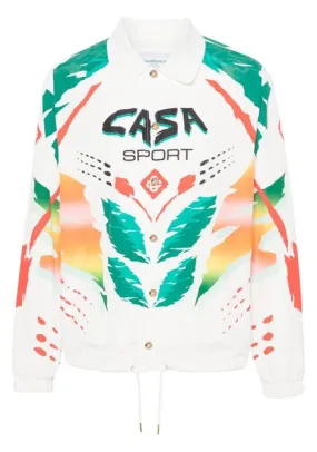 White men's motorcycle house print jacket.
