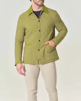 Green nylon Oscar shirt jacket with diamond quilting.