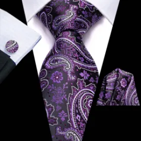 Henk ter Horst silk tie with cufflinks and pocket square, multi paisley design