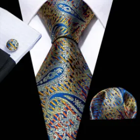 Henk ter Horst silk tie with cufflinks and paisley pocket square, Multi.