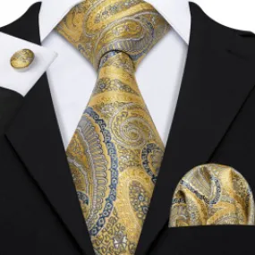Henk ter Horst silk tie with cufflinks and pocket square, yellow gold