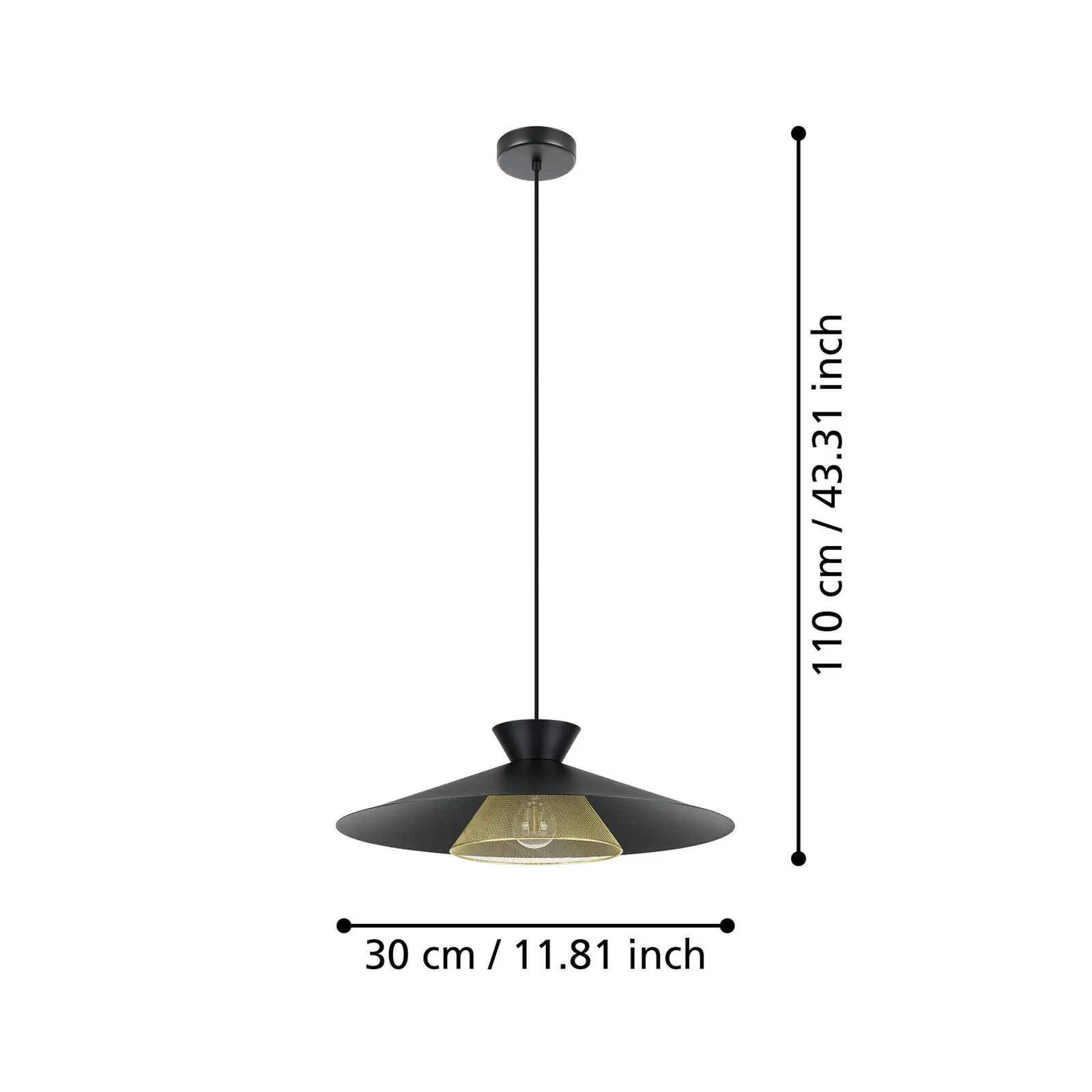 Lampada sospensione Grizedale 1 luce, nero/ottone