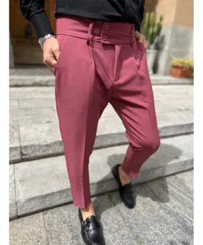 Men's Slim Fit Pants with Pleats - Dark Pink