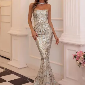 Missord Damasco Strap Corsetto Paillettes Sirena Orlo Tubo Vestito Promenade Donne Eleganti 2022 Backless Del Partito