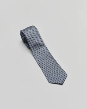 Navy Blue Geometric Pattern Silk Cotton Blend Necktie