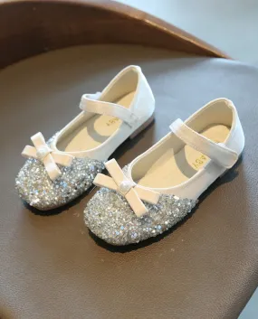 New Princess Shoes for Girls with Rhinestone Bow Leather Kids Shoes Velcro