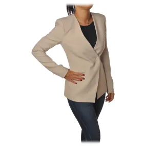 Patrizia Pepe Double-Breasted Collarless Jacket - Off-White - Made in Italy - Luxury Exclusive Collection.
