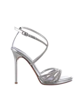 Metallic Leather Sandals with Rhinestones.