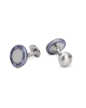 Satin Metal Round Gemelli with Impressed Logo