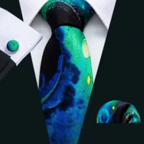 Galaxy Blue Tie Set with Pocket Square and Cufflinks