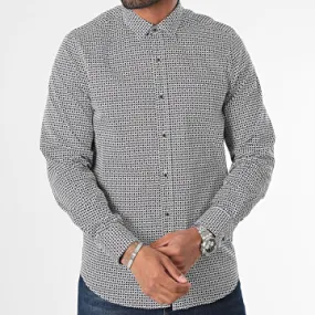 White and navy long sleeve shirt