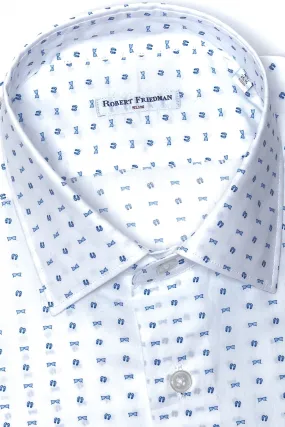 White patterned shirt by Robert Friedman.