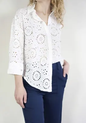 White Sangallo Shirt with Rhinestones | Embroidery Collection