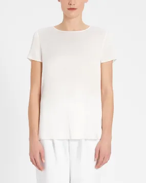 White silk stretch crêpe short sleeve blouse